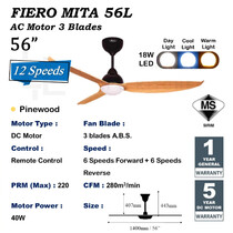 FIERO 56" 3 BLADES LED DC MOTOR CEILING FAN - PINE WOOD (MITA-56L-PW)